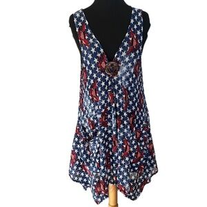 NWT Paradise USA Short Sleeve American Flag Theme‎  Women's Top Size XL